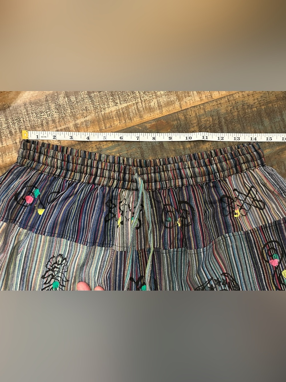 Boho Patchwork Wide-Leg Colorful Striped Harem Pants Cotton Folk Print Size L/XL - Picture 11 of 16